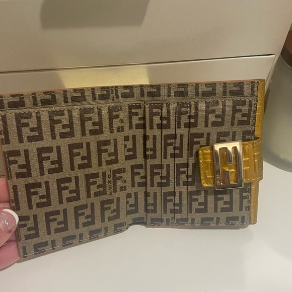 Fendi Zucchino Bifold Compact Wallet in gold metallic monogram; EUC - Picture 4 of 16